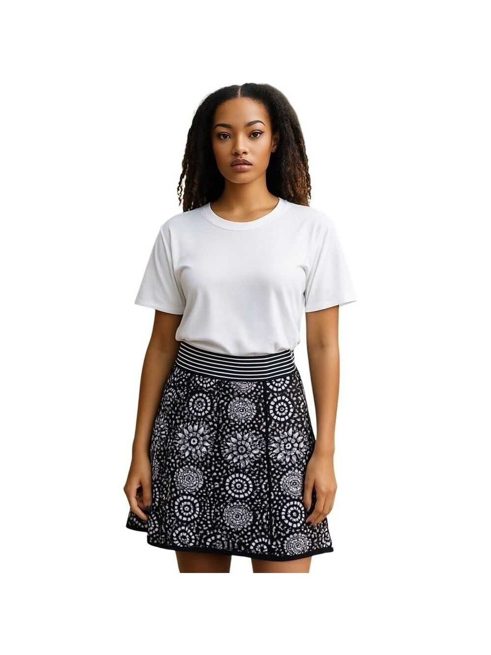 Akini Sweater Skirt Floral Medium  Lavender and Black  Size M
